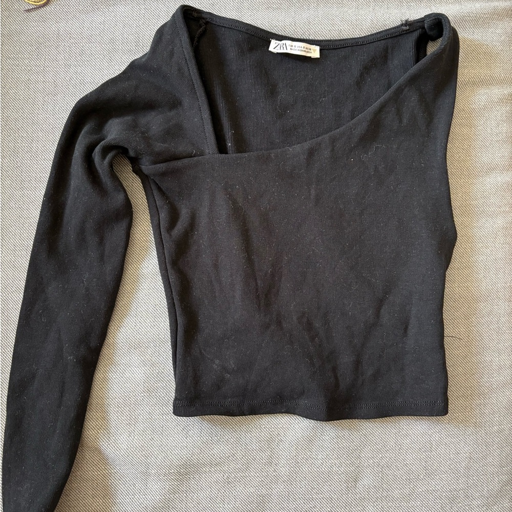 Zara Black One-Shoulder Top